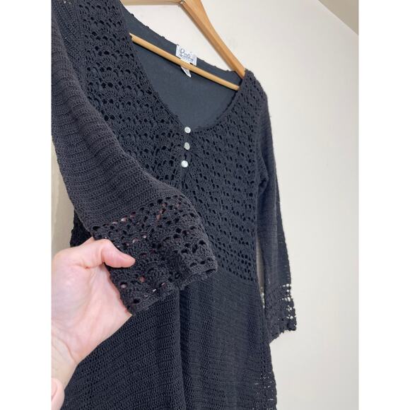 Lilly Pulitzer Women's M Black Crochet 3/4 Sleeve V Neck Whimsigoth Blouse Top - Picture 5 of 6